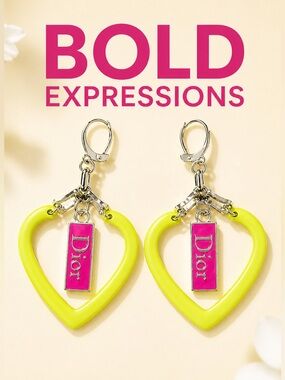 Lime Heart & Pink Bar Charm Earrings